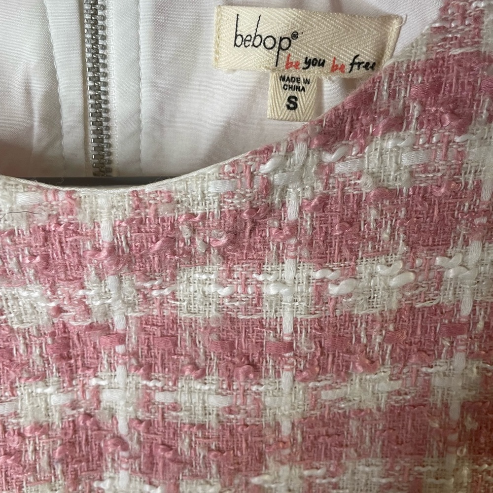 Bepop tweed pink and white stripe‎ dress short sleeve size S - Picture 6 of 8